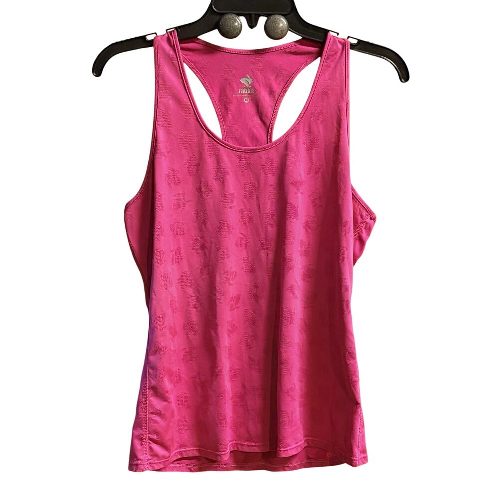 Rabbit Womens Razor Tank Size M Hot Pink Sleeveless Perforated Logo All Over - Picture 2 of 8